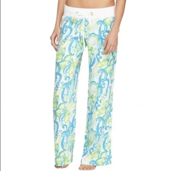 Lilly Pulitzer The Beach Pant Resort White Crystal Coast Blue Green Linen - Picture 13 of 13
